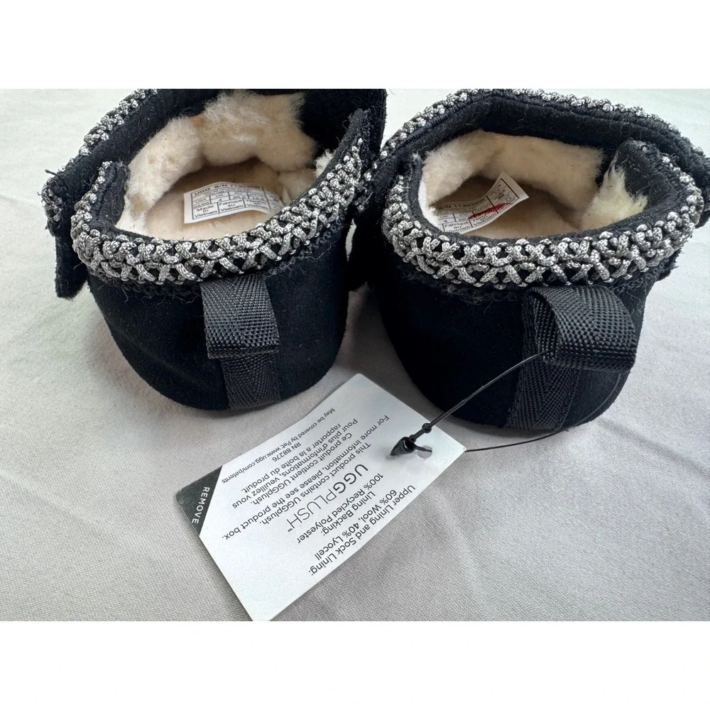 UGG Tasman Braid Baby Booties Black Suede UGGplush Slippers 1130359I Size 4/5